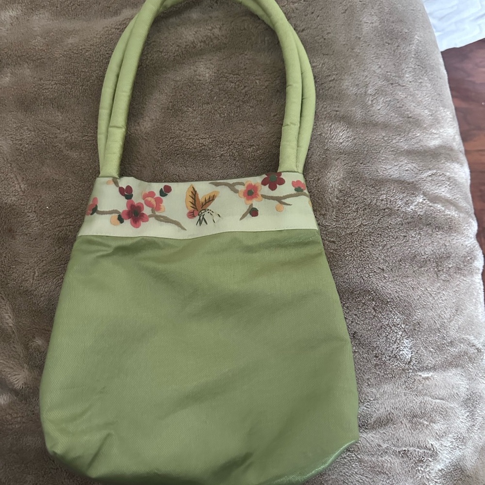 Green floral embroidered dainty Y2K shoulder purse